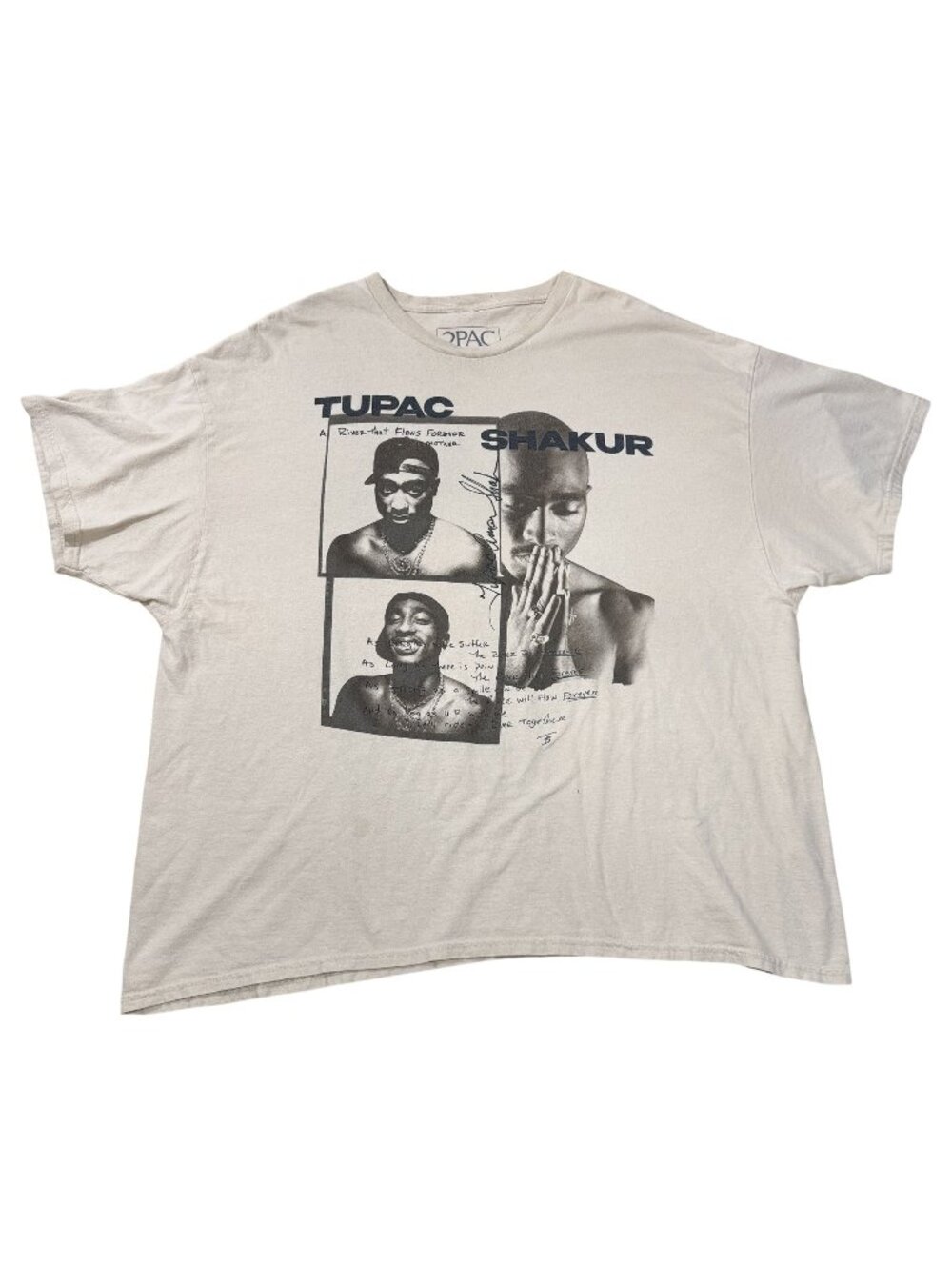 Mens XXL Tupac Shakur Graphic T Shirt Beige Hip Hop Rap Cotton Tee